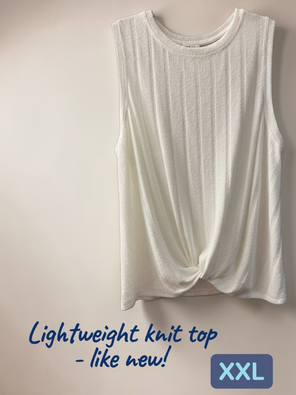 Time and Tru White Knot-Front Sleeveless Knit Top